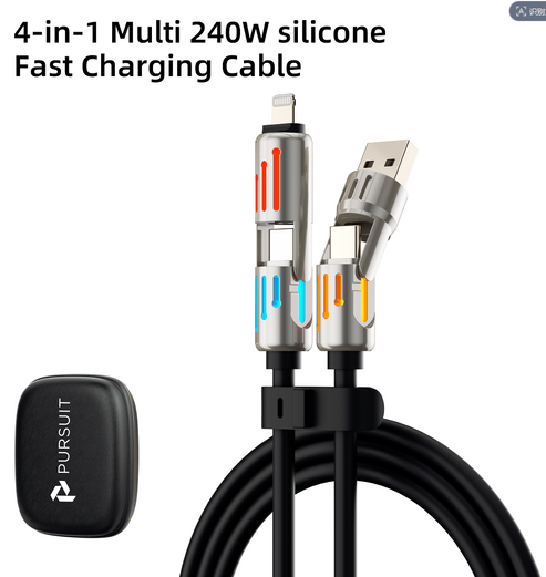 PURSUIT 4-in-1 240W SuperFast Charging CableMFi/MacBook/Samsung PpS/CertifiedMilitary-Grade Armor/Data Sync + 100W LaptopCharging Travel-Ready Tough Design, with storage box