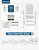 Tall Adirondack Chairs Set of 2 with 2-Layer Connecting Table, HDPE Bar Height Outdoor Table and Chairs with Umbrella Hole, All Weather Outdoor Bar Stools for Patio, Deck, Yard