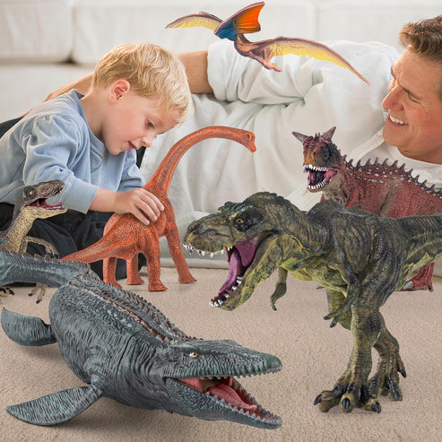 6 Pcs Big Dinosaur Toys Set,Realistic-Looking Dino T-Rex Carnotaurus,Blue Velociraptor, Mosasaurus Toy for Boys Girls Children Kids 3-12 Years Old, Idea Brithday Christmas Gifts.