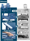 Tall Adirondack Chairs Set of 2 with 2-Layer Connecting Table, HDPE Bar Height Outdoor Table and Chairs with Umbrella Hole, All Weather Outdoor Bar Stools for Patio, Deck, Yard