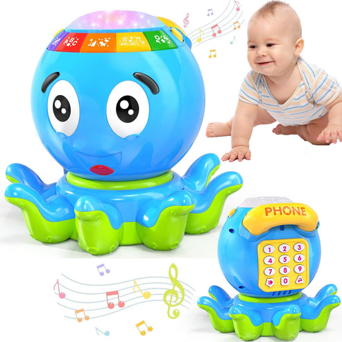 Musical Baby Toys 6-12 Months with Lights & Sounds, Sensory Octopus Educational  Toy Crawling & Learning Play，Birthday Toy for Infant Toddler Boy Girl 7 8 9 10 11 month 1-2 Year Old