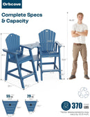 Tall Adirondack Chairs Set of 2 with 2-Layer Connecting Table, HDPE Bar Height Outdoor Table and Chairs with Umbrella Hole, All Weather Outdoor Bar Stools for Patio, Deck, Yard