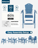 Tall Adirondack Chairs Set of 2 with 2-Layer Connecting Table, HDPE Bar Height Outdoor Table and Chairs with Umbrella Hole, All Weather Outdoor Bar Stools for Patio, Deck, Yard