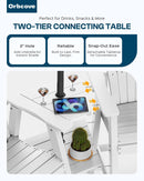 Tall Adirondack Chairs Set of 2 with 2-Layer Connecting Table, HDPE Bar Height Outdoor Table and Chairs with Umbrella Hole, All Weather Outdoor Bar Stools for Patio, Deck, Yard