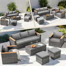 Patio Furniture Set 6 Pieces Outdoor Furniture Patio Conversation Sets with Ottoman PE Ratten Wicker Sectional Sofa Chair with Coffee Table for Outside Porch Poolside Deck