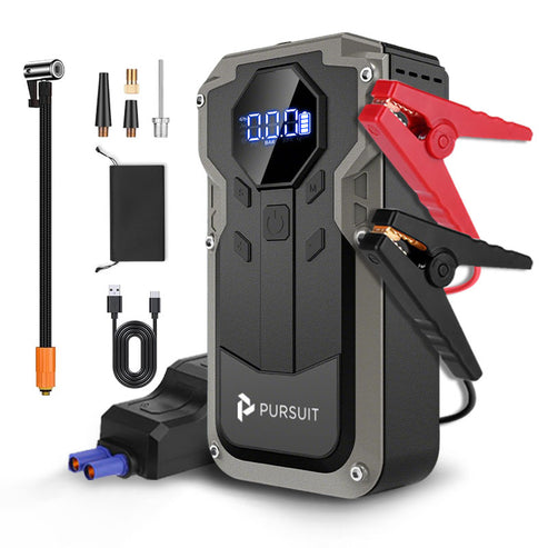 Pursuit 3-in-1 Jump Starter, Air Compressor and Powerbank - 12V Supersafe Lithium 2000A Portable Car Battery Booster, 150PSI Tire Inflator with Auto-Shutoff, and Backup Powerbank + Emergency LED Light