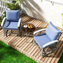 3 PCS Outdoor Rocking Chairs Patio Bistro Set with Glass Table Morden Braid Design Patio Furniture with 4 Inch Cushions for Backyard Porch Poolside Garden