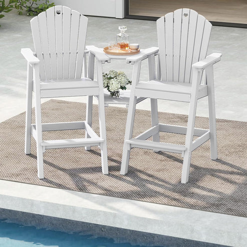 Tall Adirondack Chairs Set of 2 with 2-Layer Connecting Table, HDPE Bar Height Outdoor Table and Chairs with Umbrella Hole, All Weather Outdoor Bar Stools for Patio, Deck, Yard