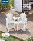 Tall Adirondack Chairs Set of 2 with 2-Layer Connecting Table, HDPE Bar Height Outdoor Table and Chairs with Umbrella Hole, All Weather Outdoor Bar Stools for Patio, Deck, Yard