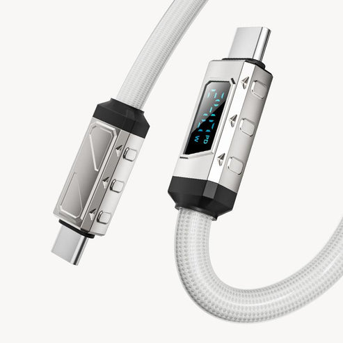 240W USB-C to USB-C PD Fast Charging Cable with Smart Power Display, Braided Durable Cable for Laptops, Tablets & Phones