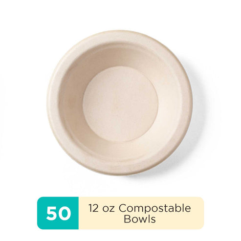 12 Oz Renewable Fiber (Paper) Bowls (50-Pack, 125-Pack or 500-Pack), PFAS, Bleach Free, BPI Certified, Compostable