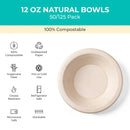 12 Oz Renewable Fiber (Paper) Bowls (50-Pack, 125-Pack or 500-Pack), PFAS, Bleach Free, BPI Certified, Compostable
